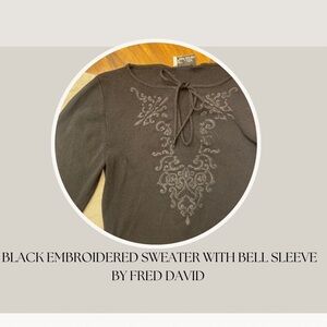 BLACK EMBROIDERED SWEATER WITH BELL SLEEVES